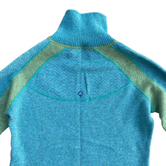 Prana Corrine Wool ¼ Zip Sweater Sz S Green Blue Mock Neck Athleisure Gorpcore - Picture 10 of 13